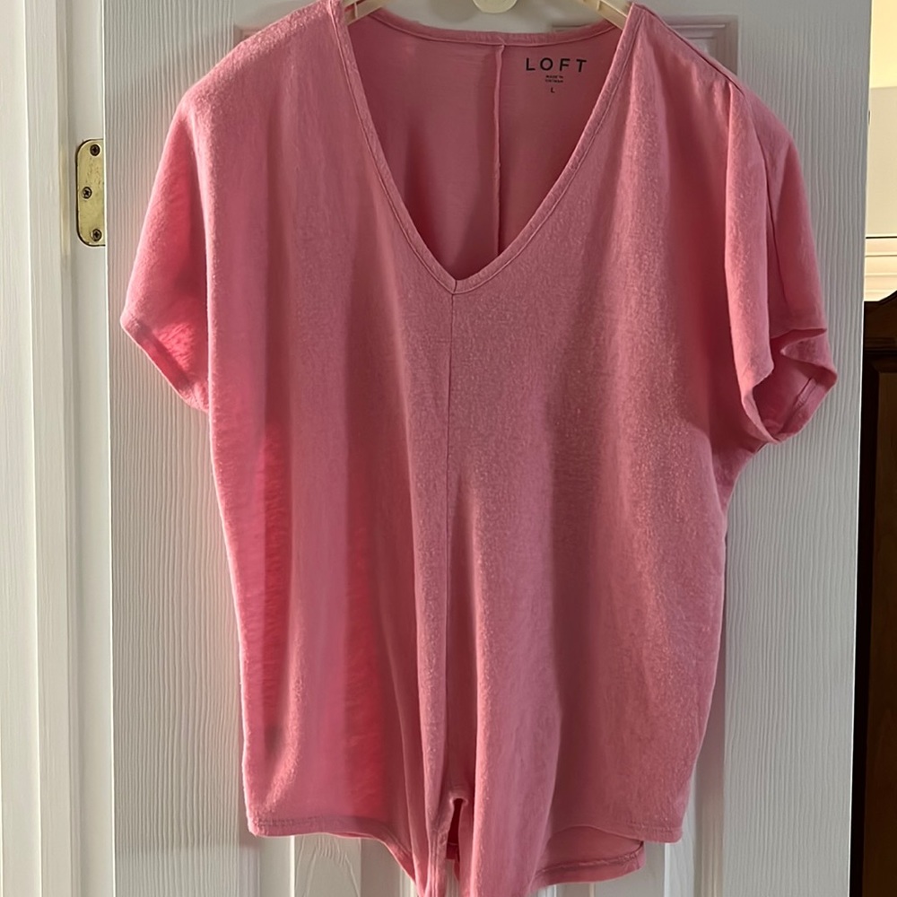Loft top,short sleeve with tie at waist, size large